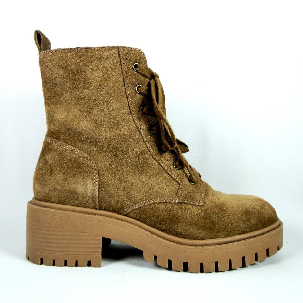 Crown Vintage TELINDA Sesame Tan Suede Leather Boots Lace Up Combat US 6 EU 36.5